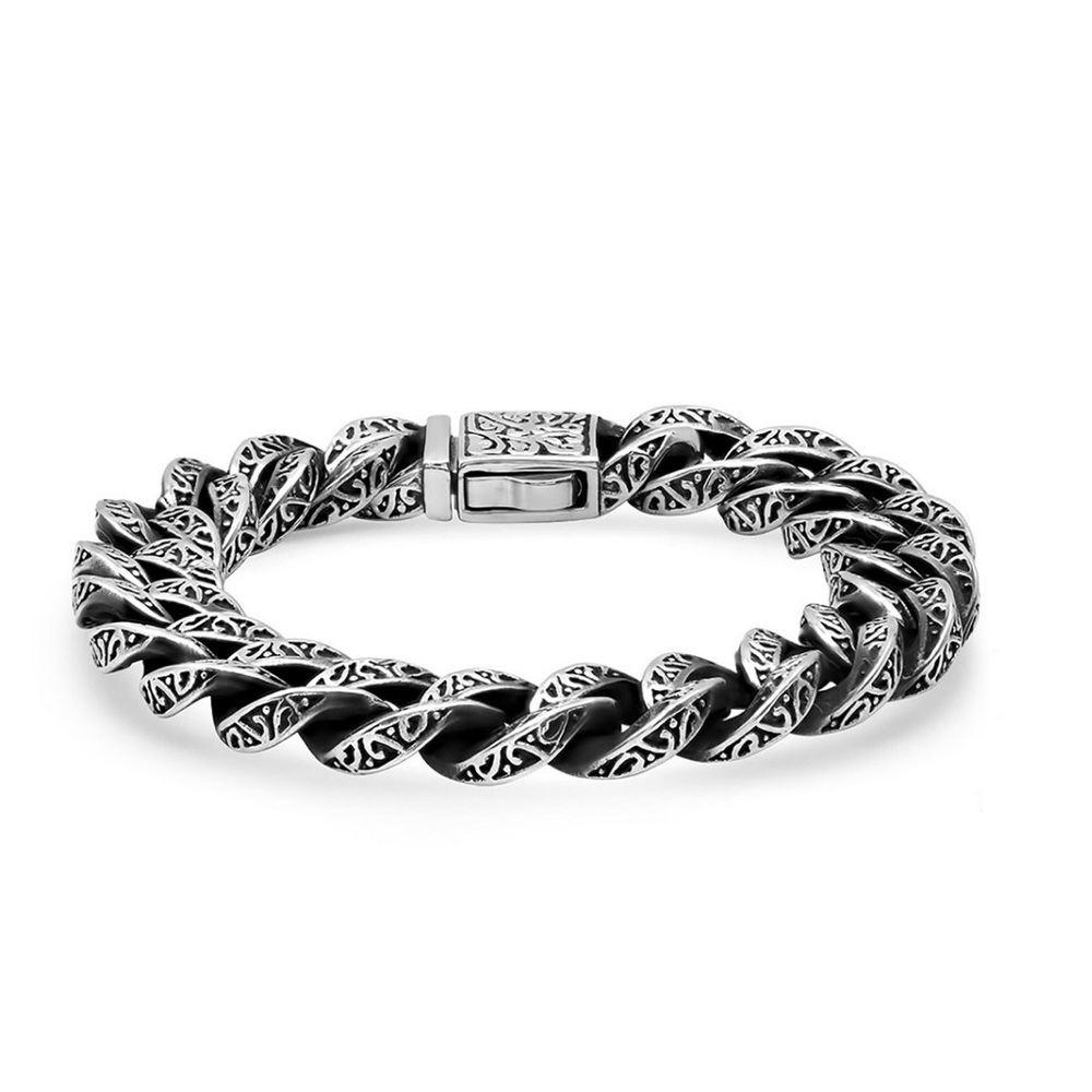 STEELTIME Men's Oxidized Stainless Steel Cuban Link Chain Bracelet